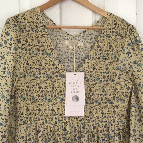 Christy Dawn Basil Larkspur Ditsy Field Silk Cotton Dress L NWT blue yellow - Picture 5 of 10